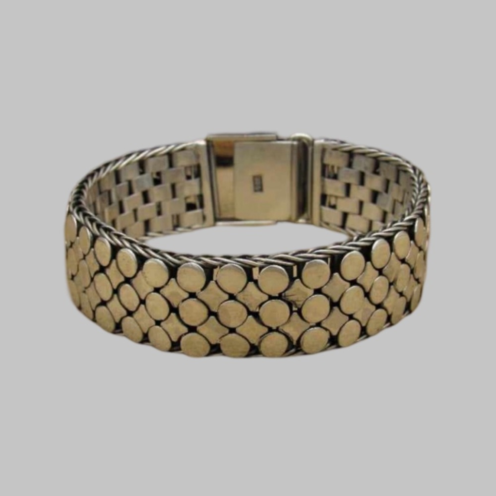 Sterling silver link bracelet. 3 rows of circles and 2 rows of rectangles. - Picture 4 of 7